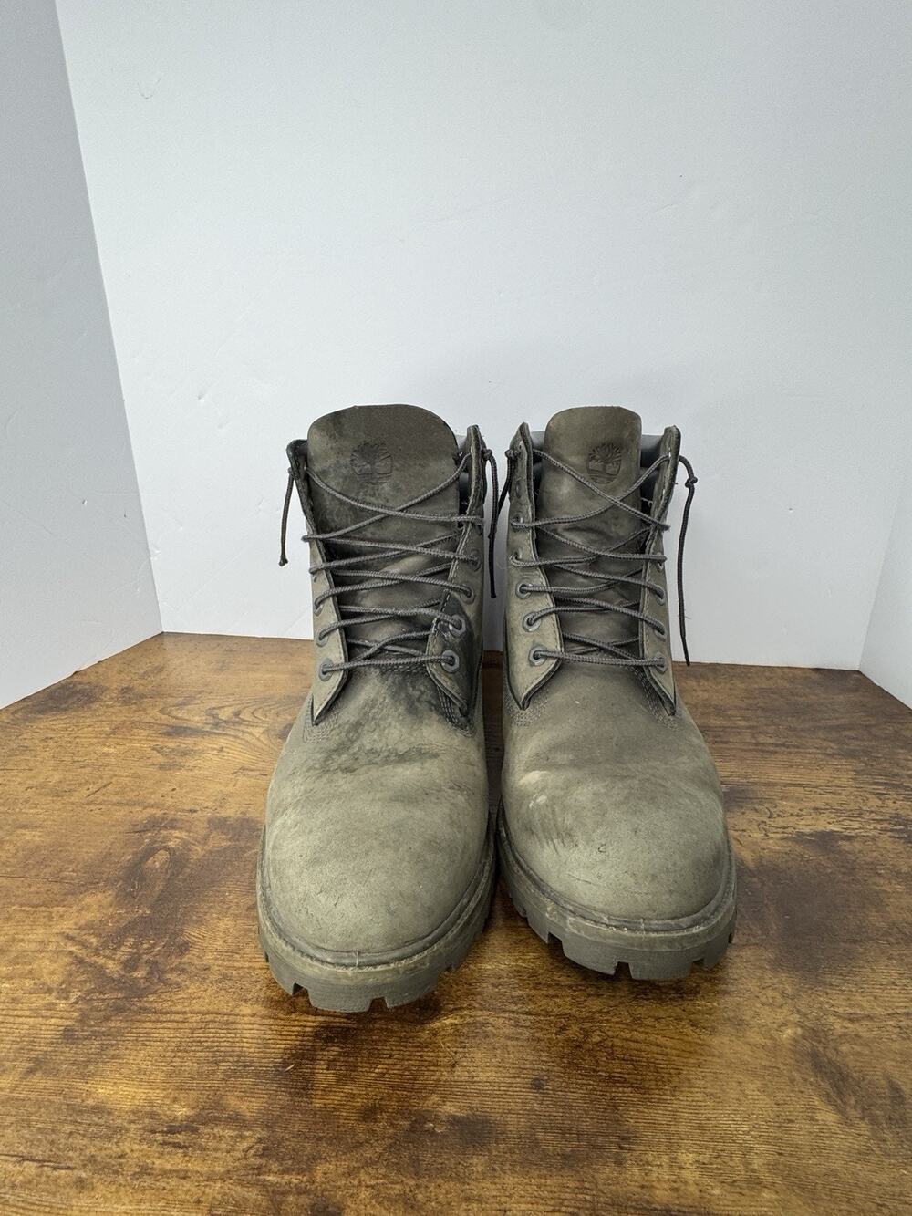 Timberland Mens 6 Inch Boots Size 12 Gray Nubuck Leather Lug Sole Work READ